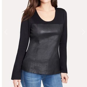 Ecru Bell Sleeve Leather Front Top Size S